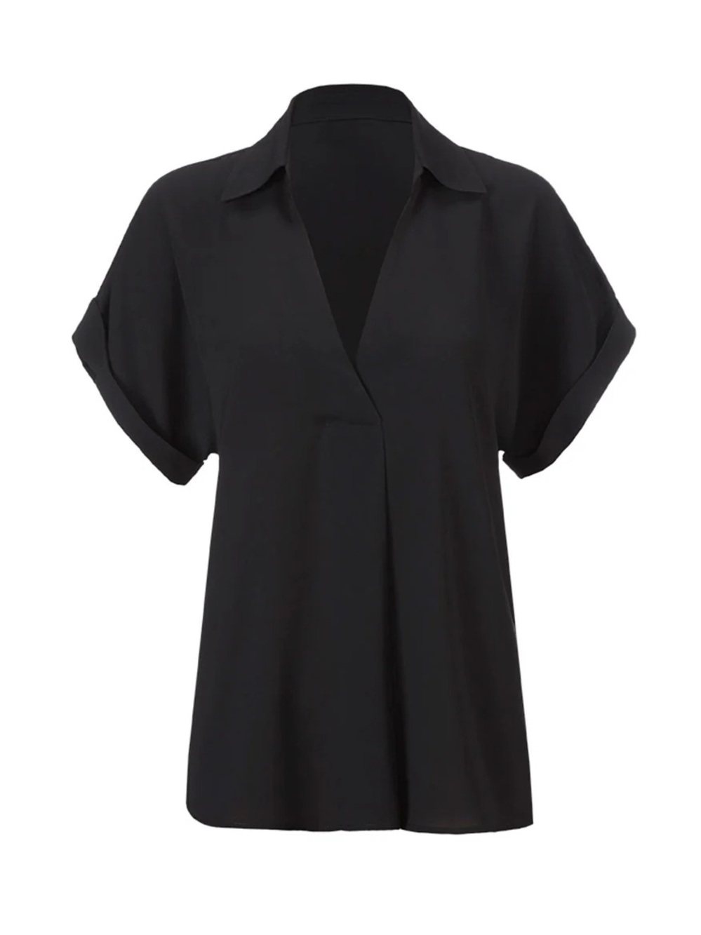 CAbi Replay Top Black V-Neck Roll-Sleeve Tunic Top